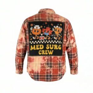 Upcycled Med Surg Crew Flannel – Hand Bleach Distressed
